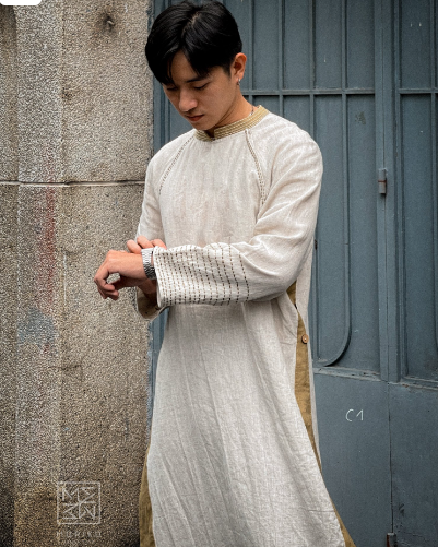  Áo Dài Nam Mori thêu Sashiko 