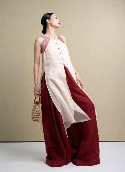  Set áo dài Phổ (linen tơ phối đột chỉ) 