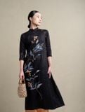  Áo Dài Linen Có Cổ Thêu Nhành Cây Khô 