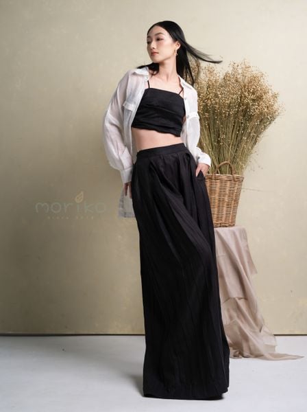  Quần Dài Ống rộng xếp ly thủ công màu Đen. 
