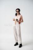  Quần Linen ống suông màu Kem 