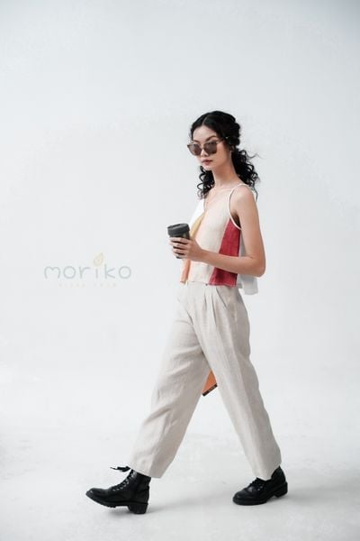  Quần Linen ống suông màu Kem 