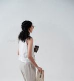  Quần Linen ống suông màu Kem 