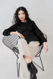 Quần Linen ống suông màu Kem 