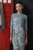  Áo Dài Linen thêu Hoa Mận Trắng 