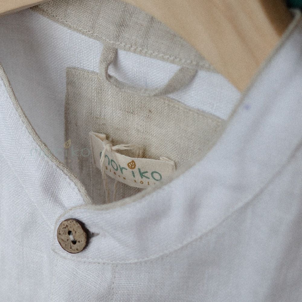  Áo somi nam cổ trụ tay dài trắng viền muối tiêu 