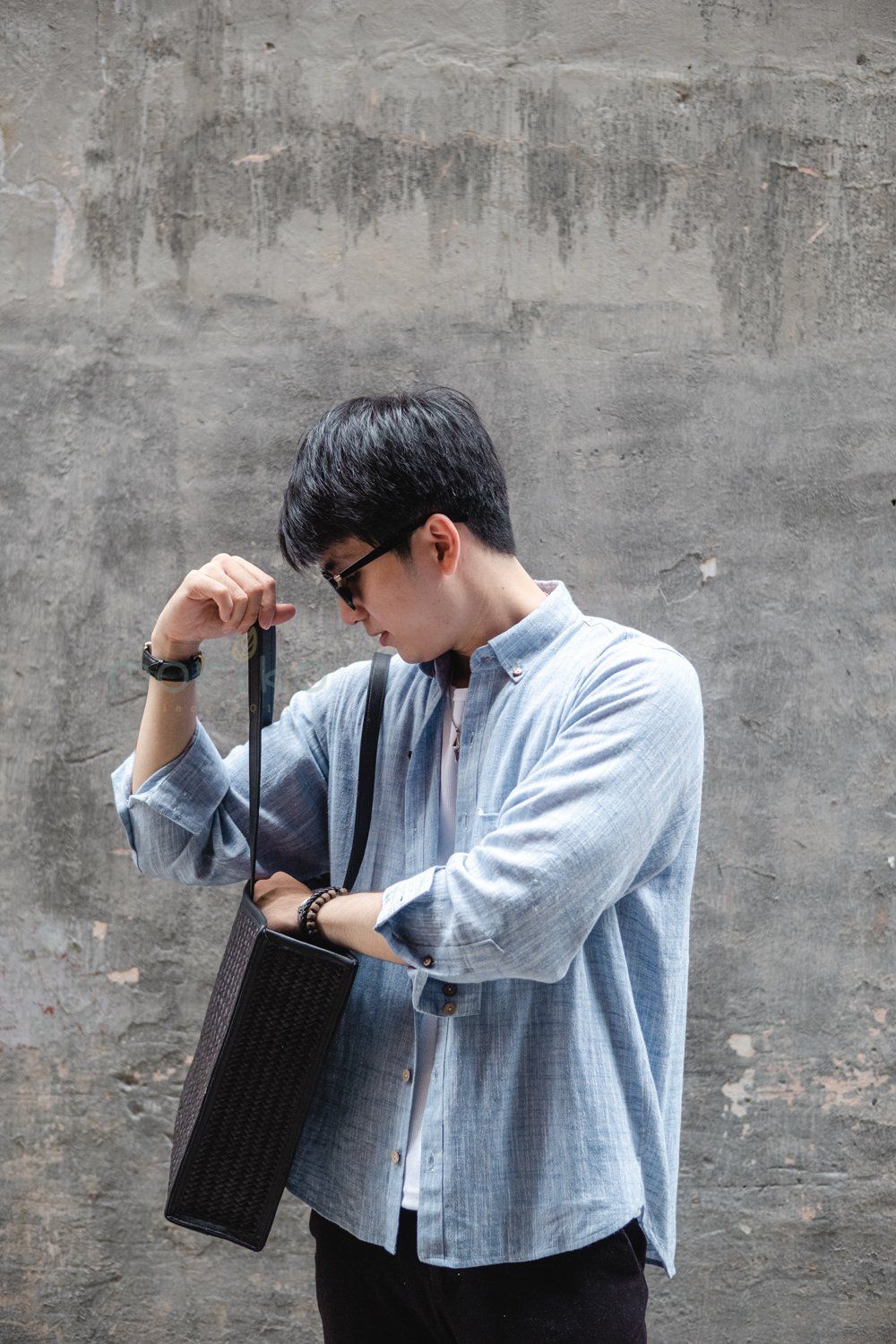  Áo có cổ somi nam tay dài - xanh muối 