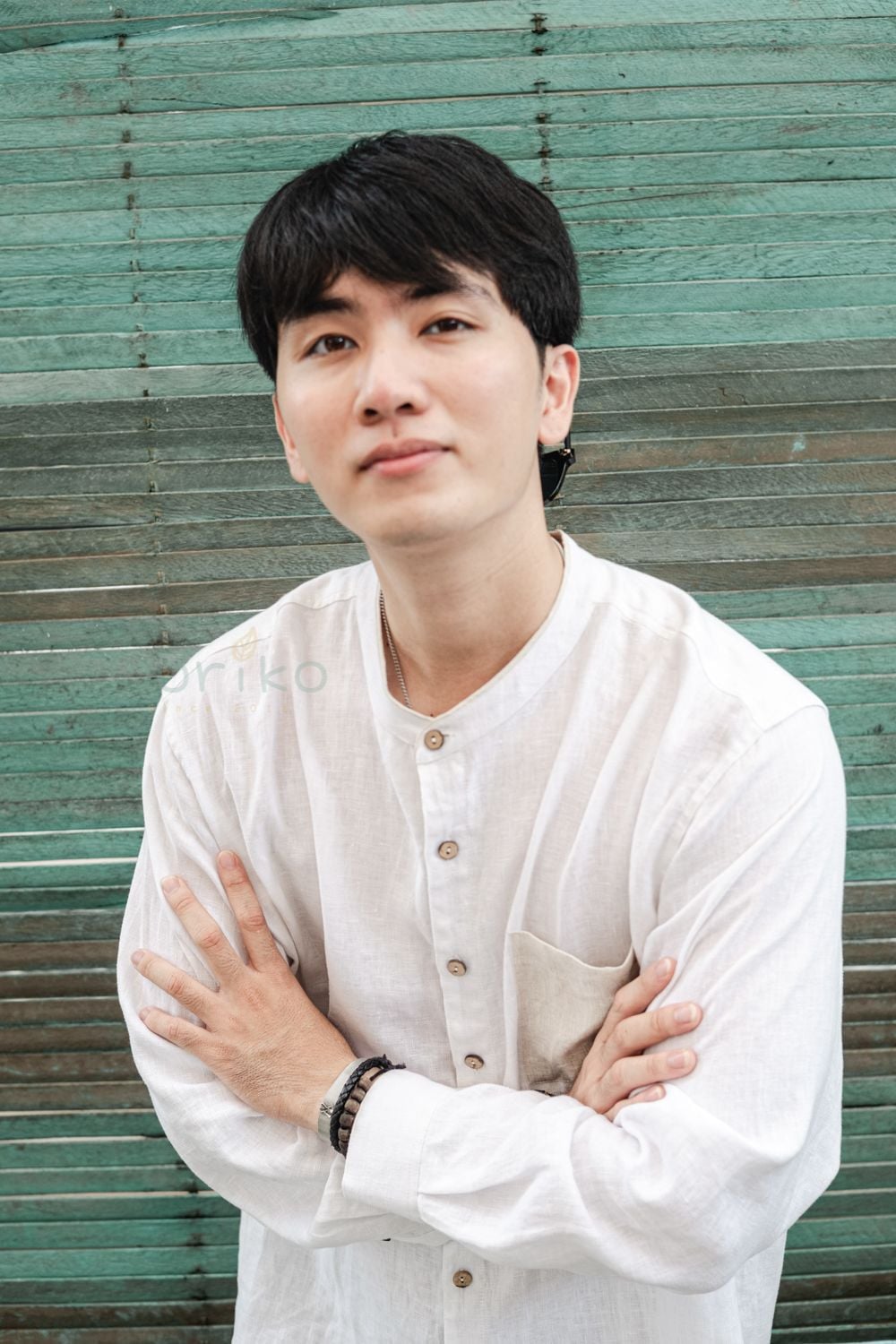  Áo somi nam cổ trụ tay dài trắng viền muối tiêu 