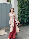  Áo dài Cổ tròn thêu hoa Rin 