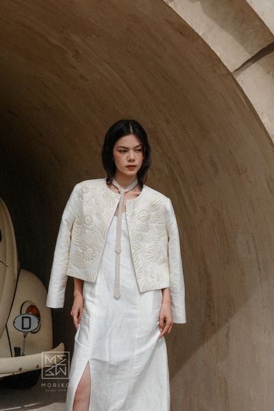  Box jacket - Áo khoác đũi tơ tằm thêu tay 