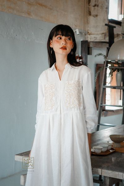  Đầm Baby Doll thêu Sashiko hình hoa 