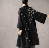  Áo khoác Thi, thêu hoa tuyết (áo khoác linen 2 lớp) 