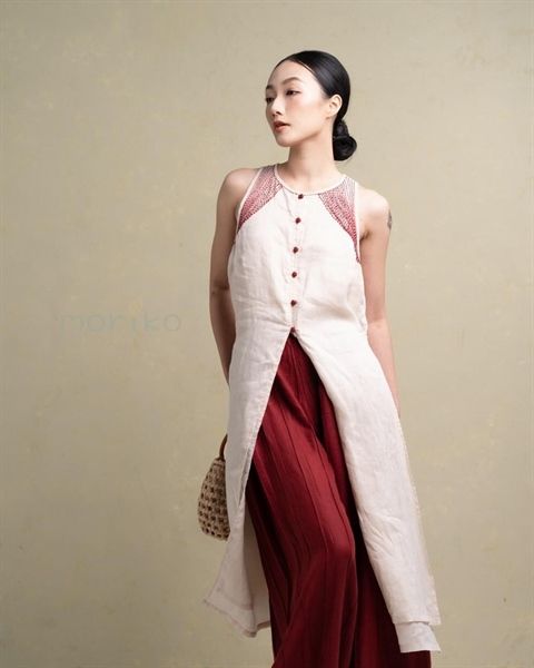  Set áo dài Phổ (linen tơ phối đột chỉ) 
