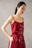  Đầm 2 dây chít eo cổ ngang thêu Thi 