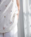  Áo dây cúp ngực ngang thêu hoa rơi 