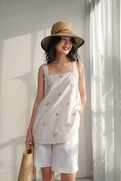  Áo dây cúp ngực ngang thêu hoa rơi 