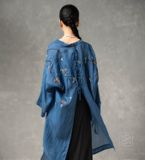  áo khoác dài ĐÌNH (Haori linen tơ thêu trái hồng) 