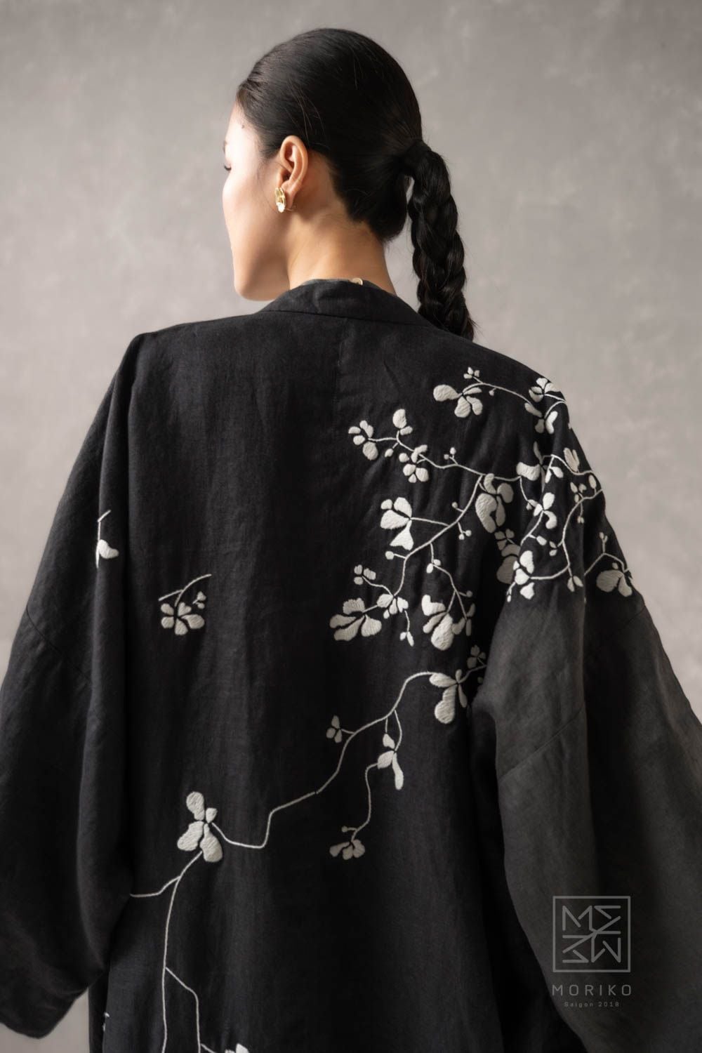  Áo khoác Thi, thêu hoa tuyết (áo khoác linen 2 lớp) 