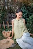  Áo Shi linen tơ màu mạ non 