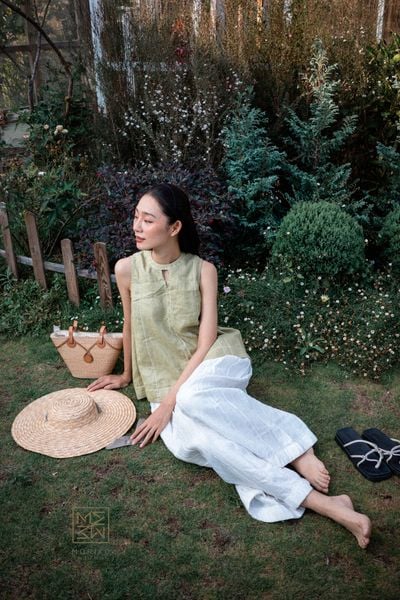  Áo Shi linen tơ màu mạ non 