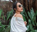  Yukata phối vải muối tiêu thêu lá 