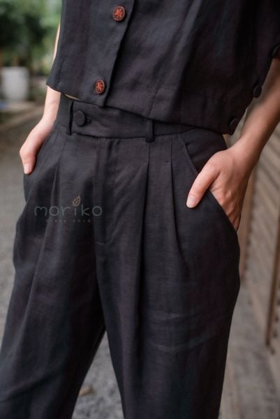  Quần Linen ống suông màu Đen 
