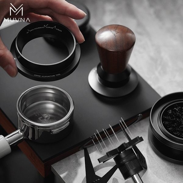 Dụng Cụ Nén Cà Phê Lò Xo Điều Chỉnh Độ Sâu Bằng Gỗ Walnut MUVNA Size 58mm, 53mm - Breville, 51mm - Delonghi | Infinitely Adjustable Tamper