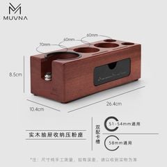 Giá Kê Tamper Nén Cà Phê Bằng Gỗ Có Ngăn Kéo MUVNA | Walnut 3 Hols Coffee Stand