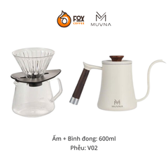 Combo Pha Cà Phê Pour Over Ấm Cổ Ngỗng Trắng, Phễu Nhựa, Bình Đong Cà Phê MUVNA | Combo Kettle, Dripper, Server for Pour Over Coffee