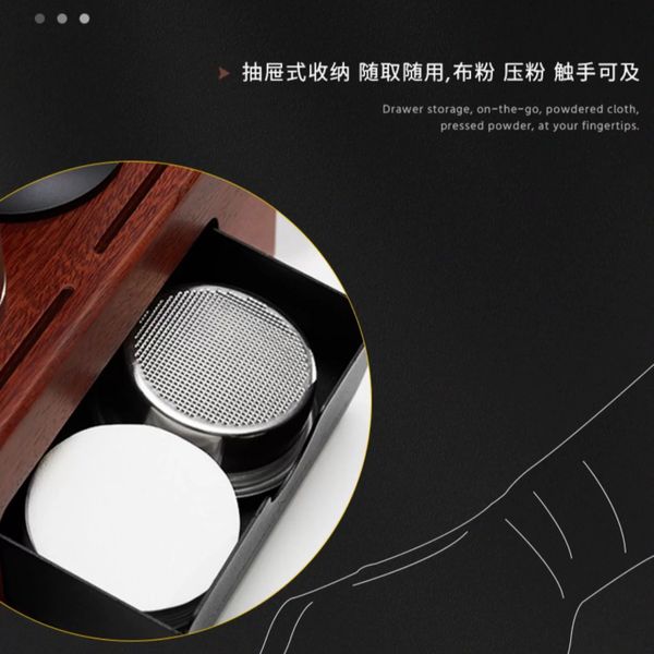 Giá Kê Tamper Nén Cà Phê Bằng Gỗ Có Ngăn Kéo MUVNA | Walnut 3 Hols Coffee Stand