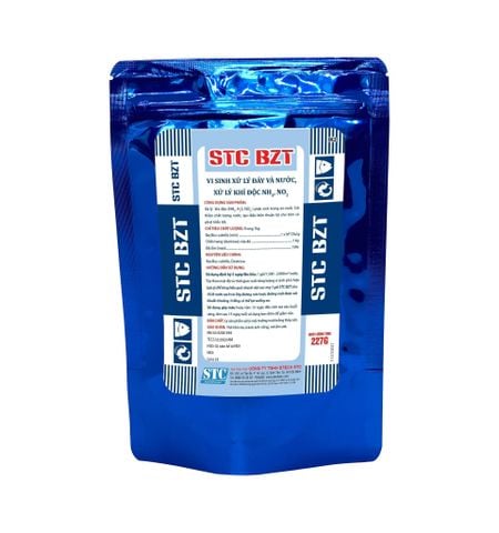 STC BZT Xử lý khí độc (NH3, H2S, NO2) phát sinh trong ao nuôi. •	Cải thiện chất lượng nước, tạo điều kiện thuận lợi cho tôm cá phát triển tốt.
