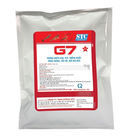 G7 – Phòng ngừa gan, tụy, trống ruột, phân trắng, tấp mé, rớt rải rác trên tôm.