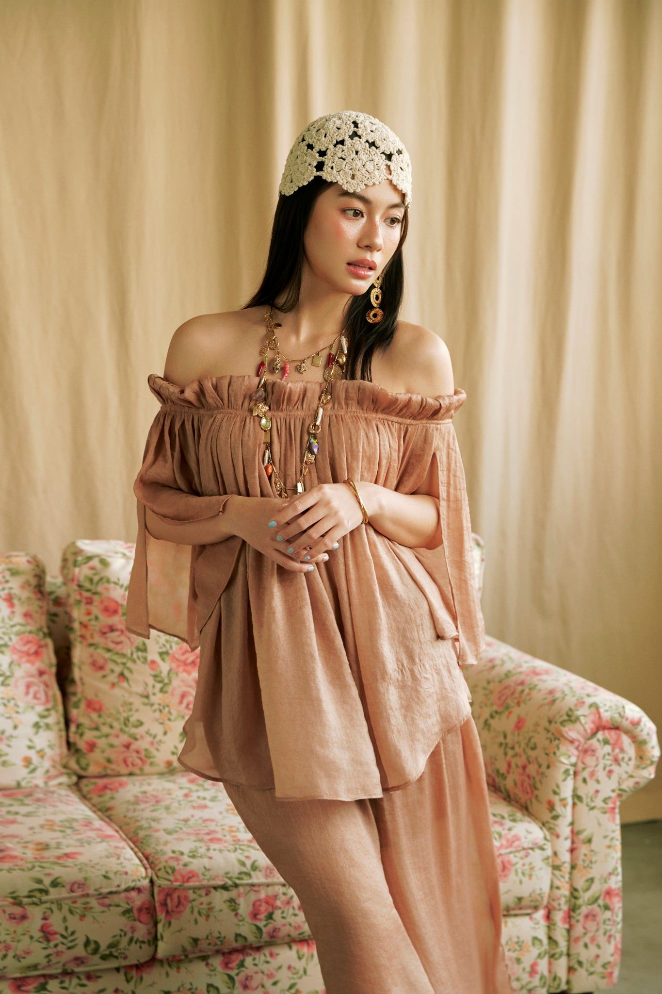 Moonlit Top | Áo Trễ Vai Xẻ Tay