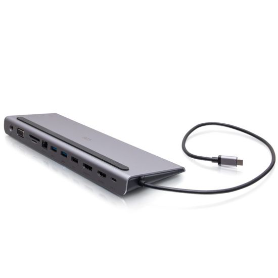 C2G Legrand Docking Station USB-C® 10 trong 1 đến 3 Màn hình với HDMI®, DisplayPort™, VGA, Ethernet, USB, Đầu đọc thẻ SD, âm thanh 3.5mm và Cung cấp năng lượng lên đến 100W - 4K 30Hz