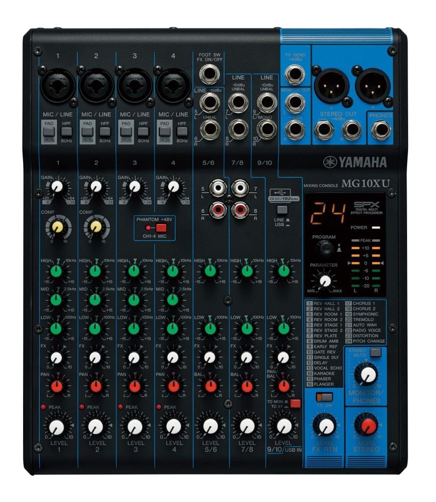 Bàn Mixer Yamaha MG10XU, 10 kênh, Analog, thu âm, livestream