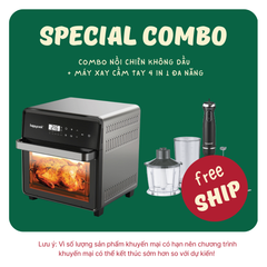 [Combo Sale]  Nồi chiên không dầu lò nướng 16L HAPPYCOOK + Máy Xay Cầm Tay 4 In 1 Đa Năng 1000W