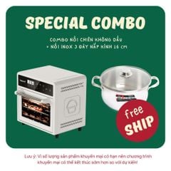 [Combo Sale]  Nồi chiên không dầu lò nướng 12L HAPPYCOOK + NỒI INOX 3 ĐÁY NẮP KÍNH 16cm
