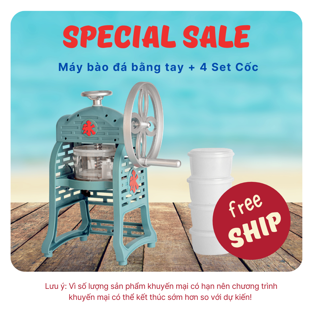 [Combo Sale]  Máy bào đá bằng tay  Phong Cách Nhật Bản + 4 Set Cốc
