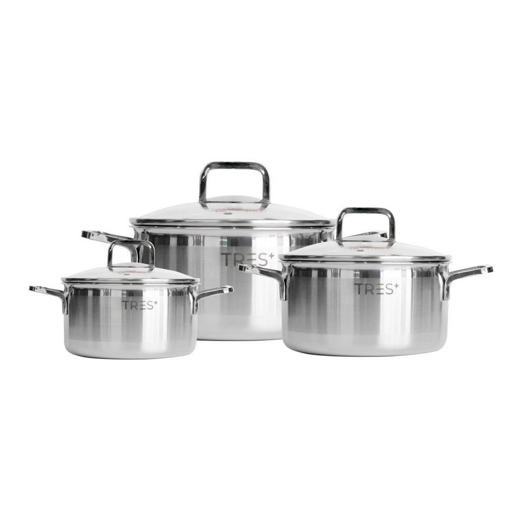 Bộ nồi Inox cao cấp 3 lớp đáy liền Tres+ HAPPYCOOK. HCS-TRP6PC,TRP