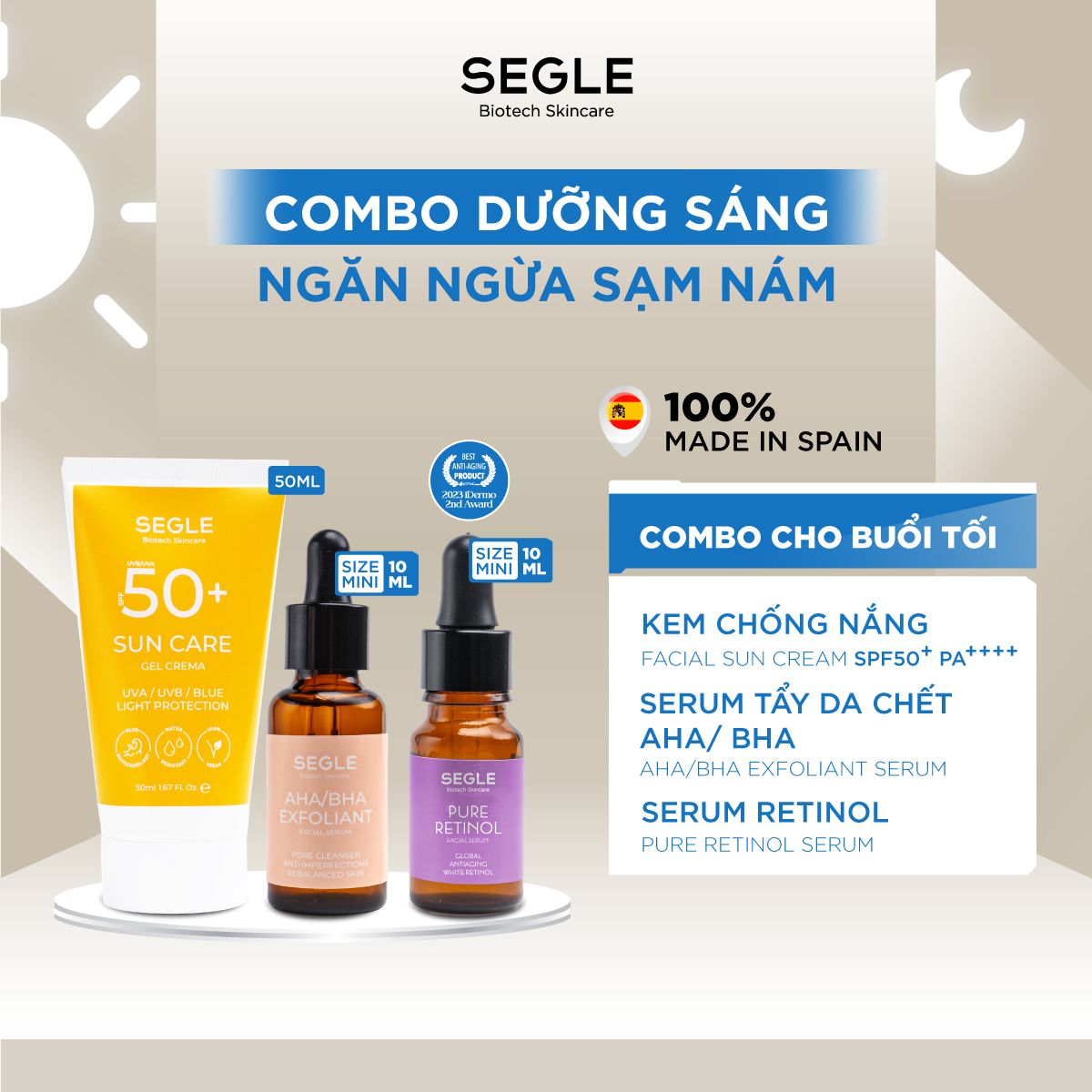 Facial Sun Cream SPF50+ PA++++, AHA/BHA Exfoliant Serum, Pure Retinol ...