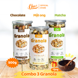  [COMBO 3 Hũ 500g] Granola 20% Yến Mạch 3 Vị Mật Ong, Matcha, Chocolate Ohoo Foods 