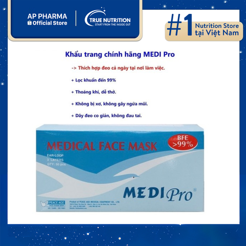  Khẩu trang MediPro 3 lớp: Lọc bụi và vi khuẩn, bảo vệ hô hấp mỗi ngày 