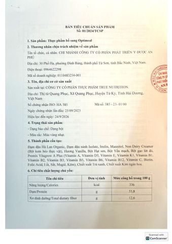 Sản phẩm thực phẩm bổ sung Optimeal Thức Uống Dinh Dưỡng Giàu Chất Xơ, Bổ Sung Protein Thực Vật Phân Lập