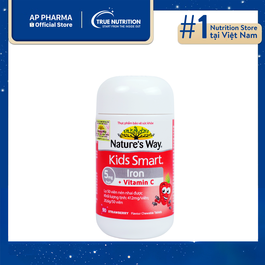  Nature's Way Kids Smart Iron + Vitamin C: Viên Nhai Bổ Sung Sắt Và Vitamin C Vị Dâu Thơm Ngon 
