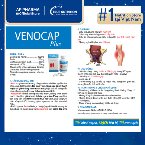  Venocap Plus – Hỗ trợ giảm suy giãn tĩnh mạch và trĩ hiệu quả 