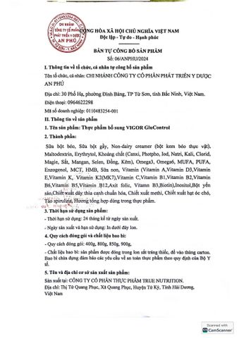 Sản phẩm thực phẩm bổ sung Vigor GluControl Hộp 900g Enzogenol, Tảo spirulina