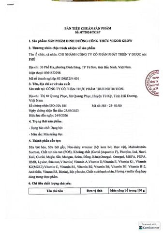  Sản phẩm dinh dưỡng công thức Vigor Grow - Bổ Sung Dinh Dưỡng Cho Trẻ Từ 1 Tuổi, Dùng Cho Trẻ Thấp Còi Chậm Tăng Cân 