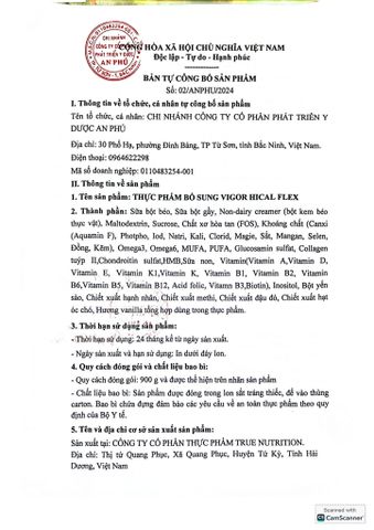 Sản phẩm thực phẩm bổ sung Vigor HiCal Flex Hộp 900g