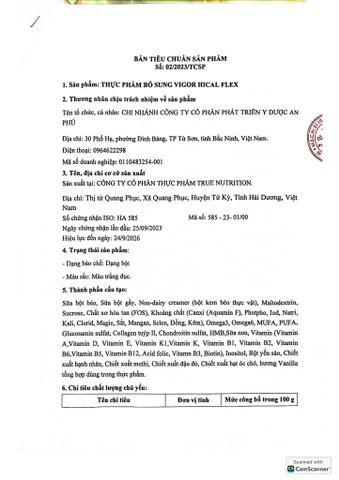  Sản phẩm thực phẩm bổ sung Vigor HiCal Flex Hộp 900g 