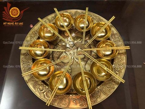 Phụ Kiện Đồng Vàng - Bộ Bát Đũa Thờ Bằng Đồng